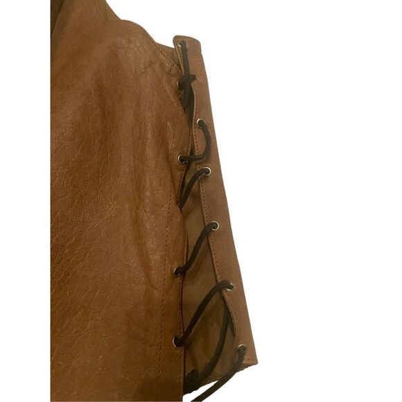 MOB Genuine Leather Biker Vest Button Lace Brown size 2X - Picture 5 of 10